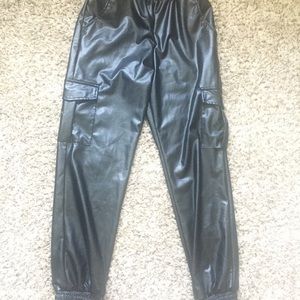 Fashion Nova Black Leather Woman Joggers